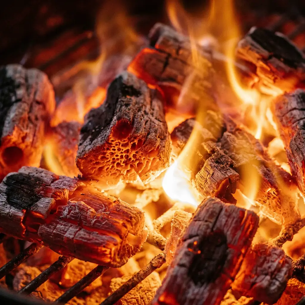 Leuchtende Glut im BBQ-Grill – abstraktes Feuerbild