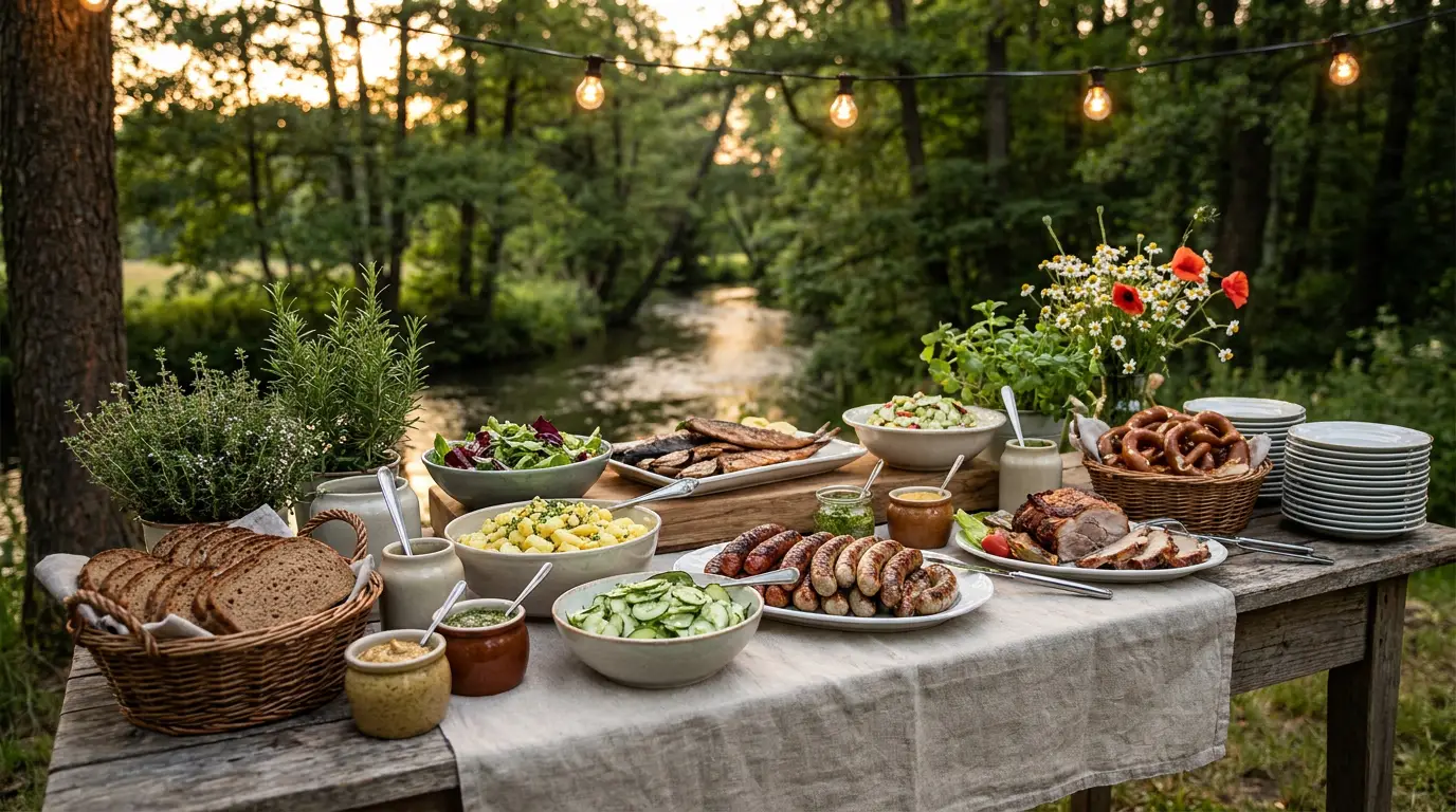 Elegantes Outdoor-Buffet mit regionalen Speisen
